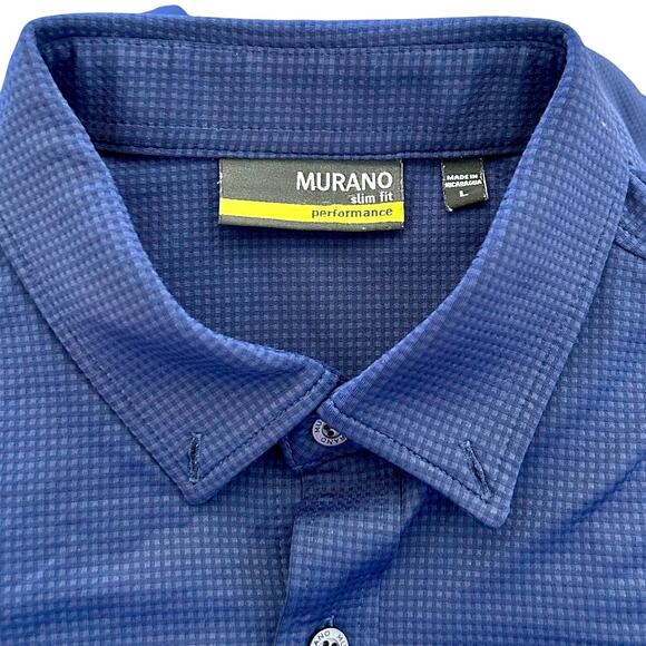 Murano Slim Fit Performance Button-Down Shirt LG Navy Blue Stretch Normcore Dad - Picture 3 of 6